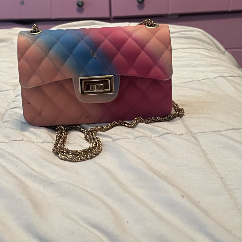 Quilted Pink and Blue Chain Bag